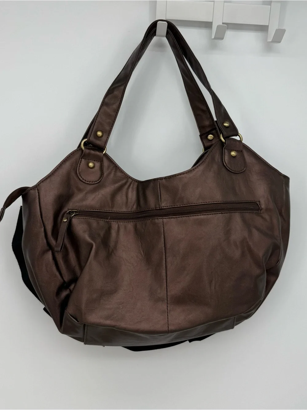 Naturalizer Brown Ruffle Shoulder Bag Large Pleated Y2K Boho Purse Metallic